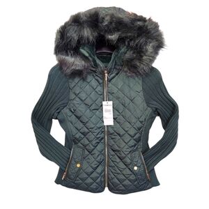 Palomares Sports Quilted Jacket Womens Green Stretch Side Winter Coat Warm New